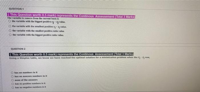 QUESTION 1 This Question worth 0.5 mark)