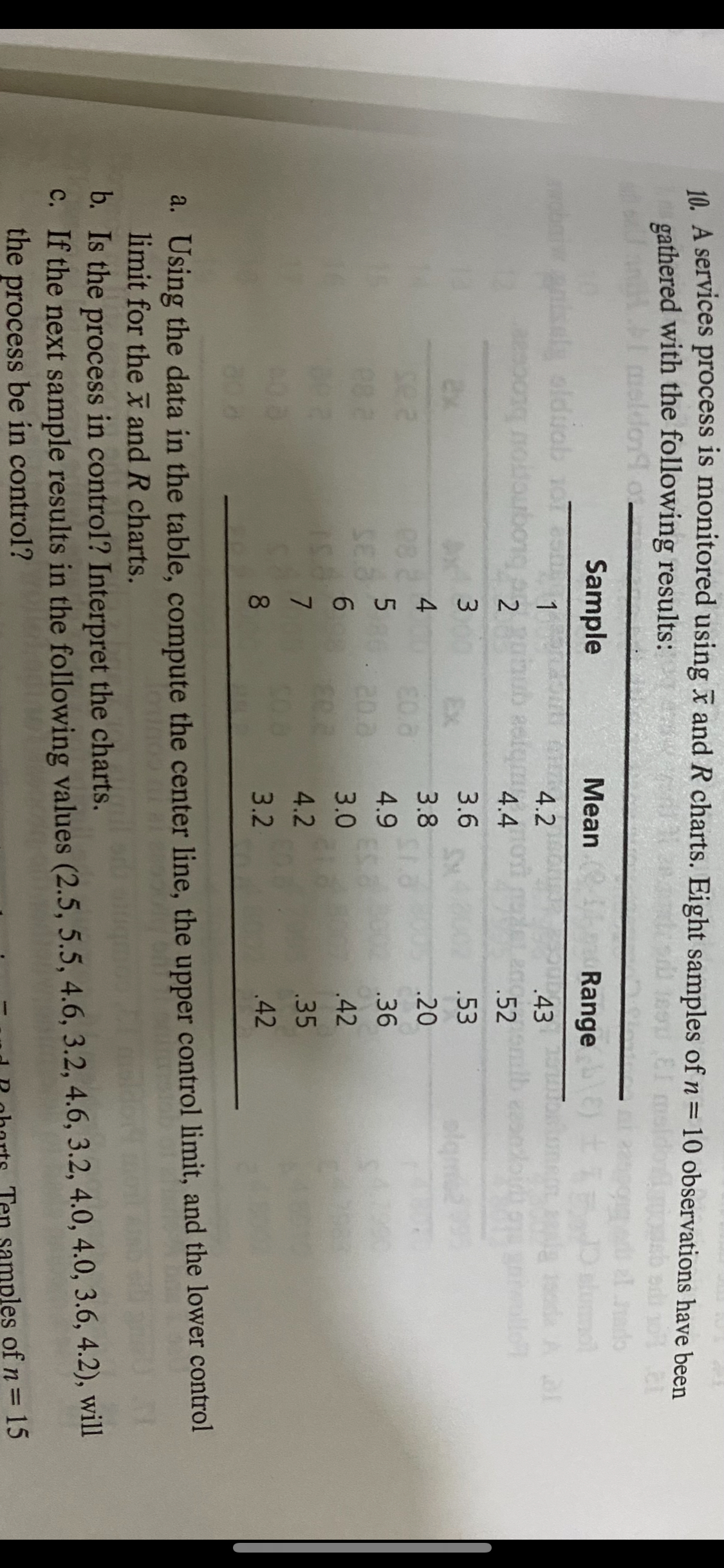 A services process is monitored using x and R