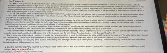 PANT V answer ALL 23. Case in August 2021, the