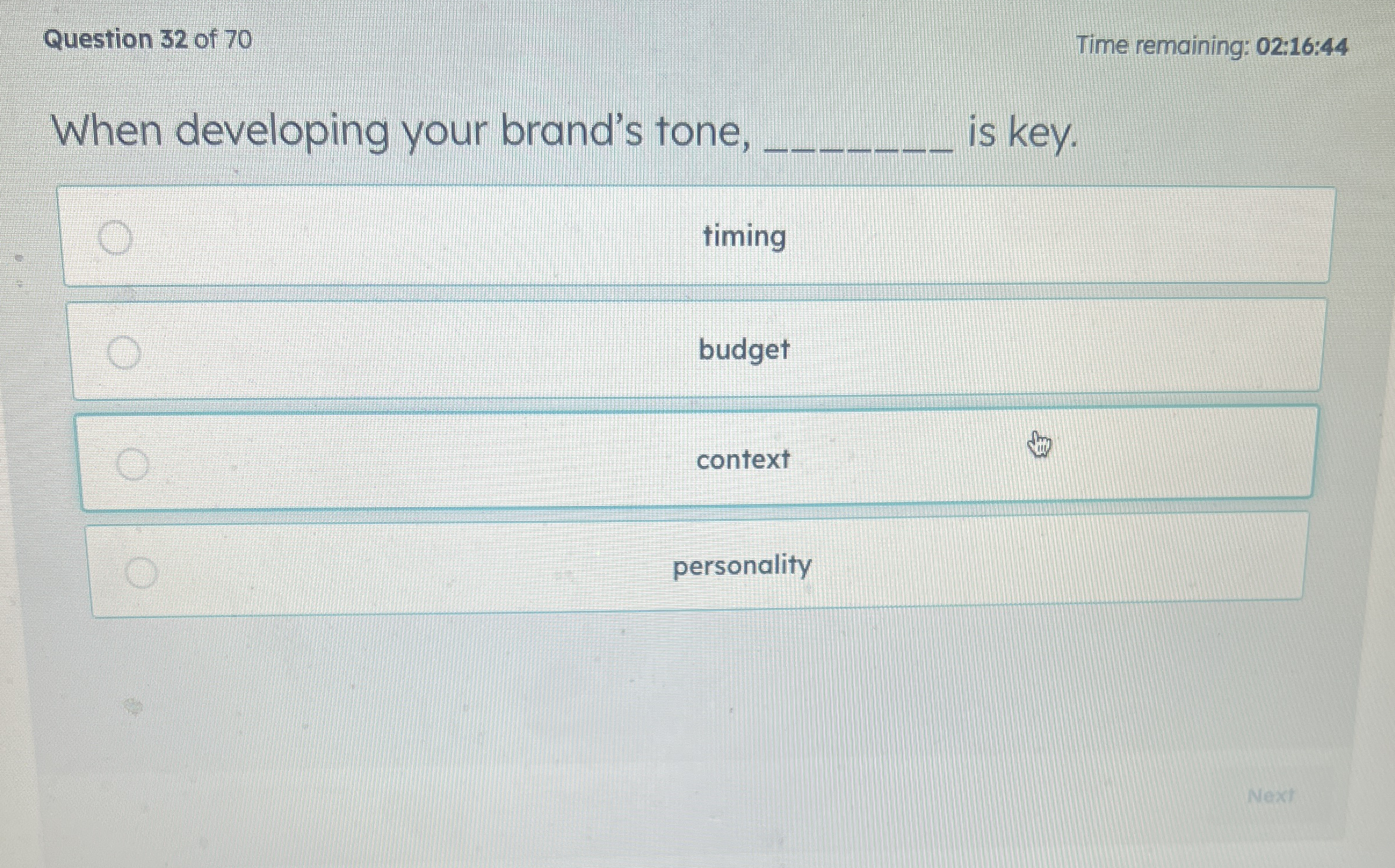 Question 3 2 of 7 0 Time remaining: 0 2 : 1 6 : 4