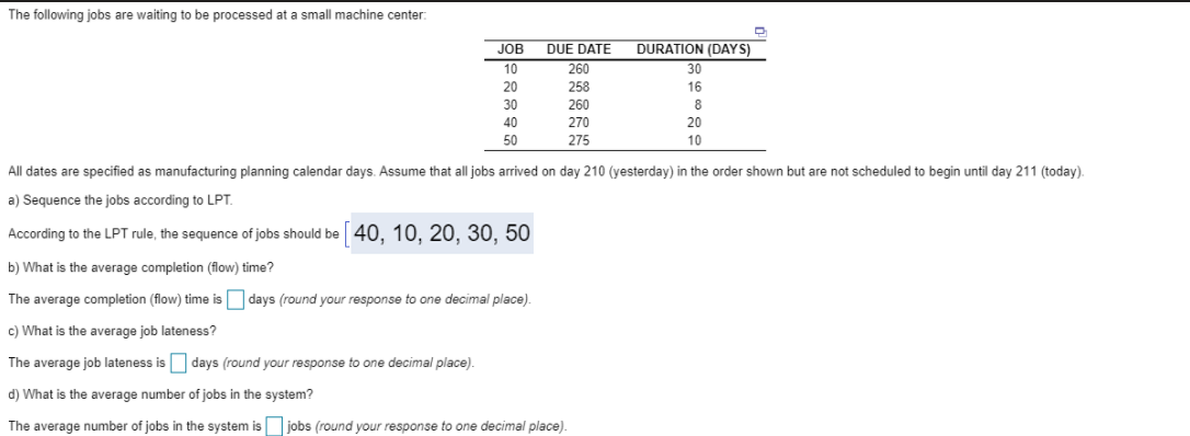 The following jobs are waiting to be processed at