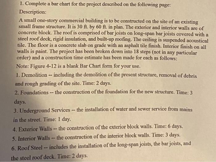 a 1. Complete a bar chart for the project