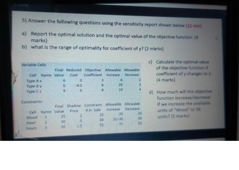 5) Answer the following questions using the