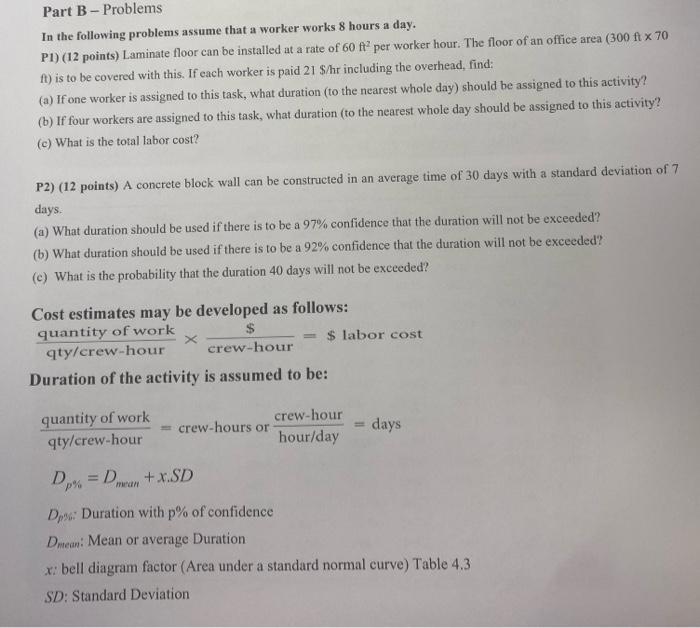 do all Part B - Problems In the following