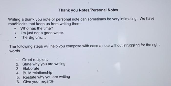 Thank you Notes/Personal Notes Writing a thank