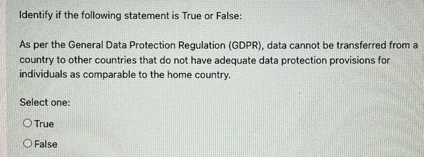 Identify if the following statement is True or