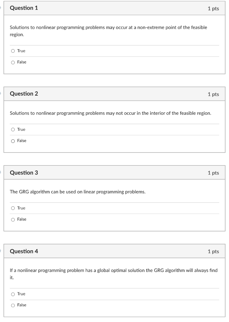 Question 1 1 pts Solutions to nonlinear