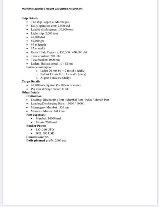 Maritime Logistics / Freight Cakulation