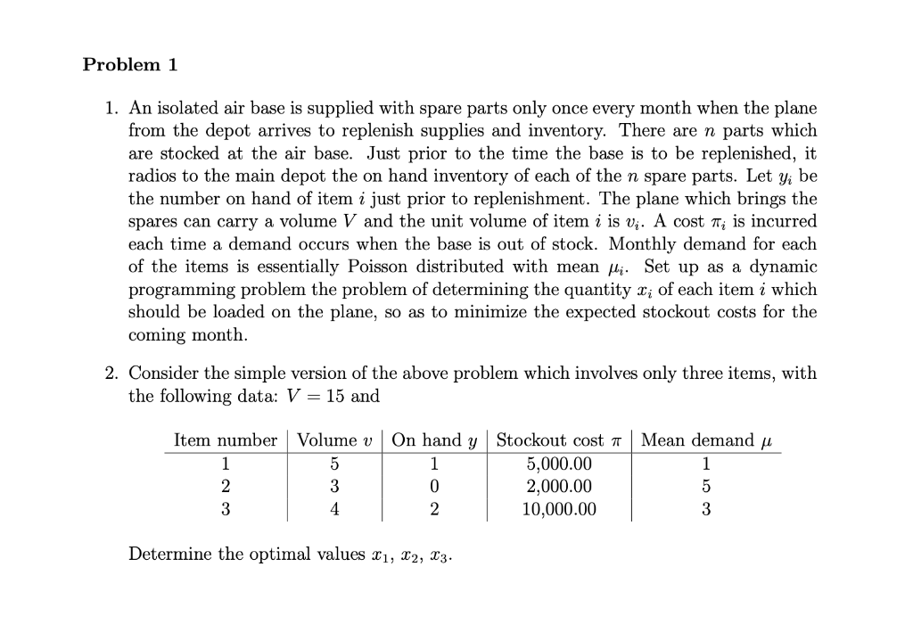Problem 1 1. An isolated air base is supplied