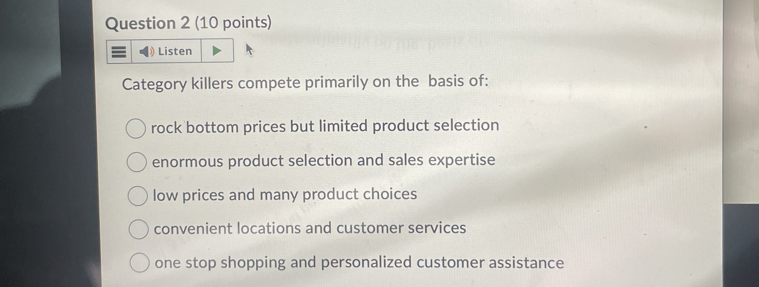 Question 2 ( 1 0 points ) Category killers