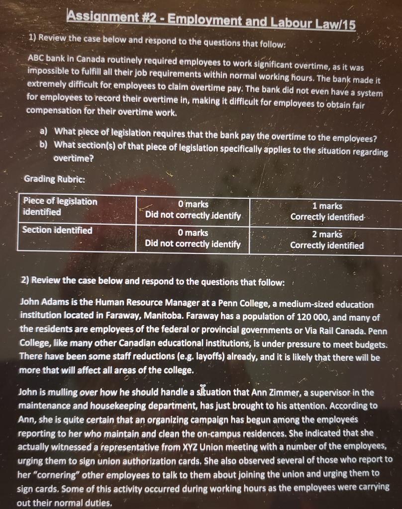 Assignment #2 - Employment and Labour Law/15 1)