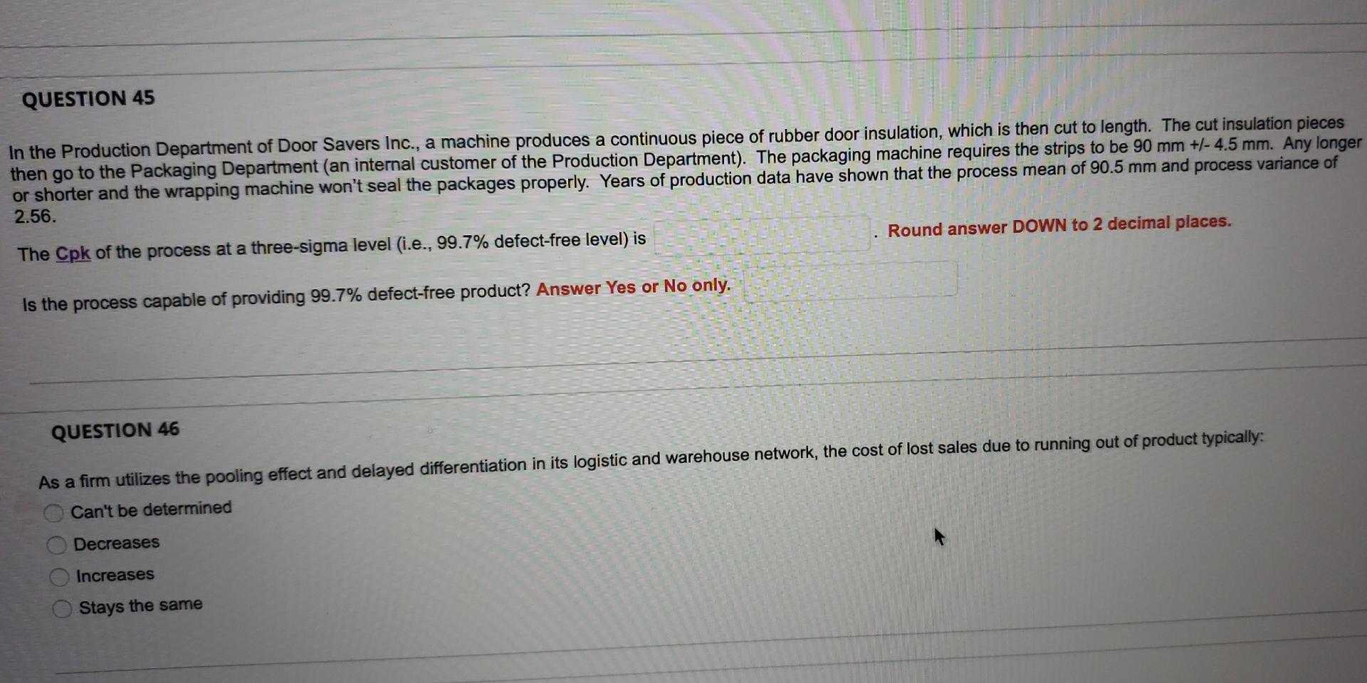 QUESTION 45 In the Production Department of Door