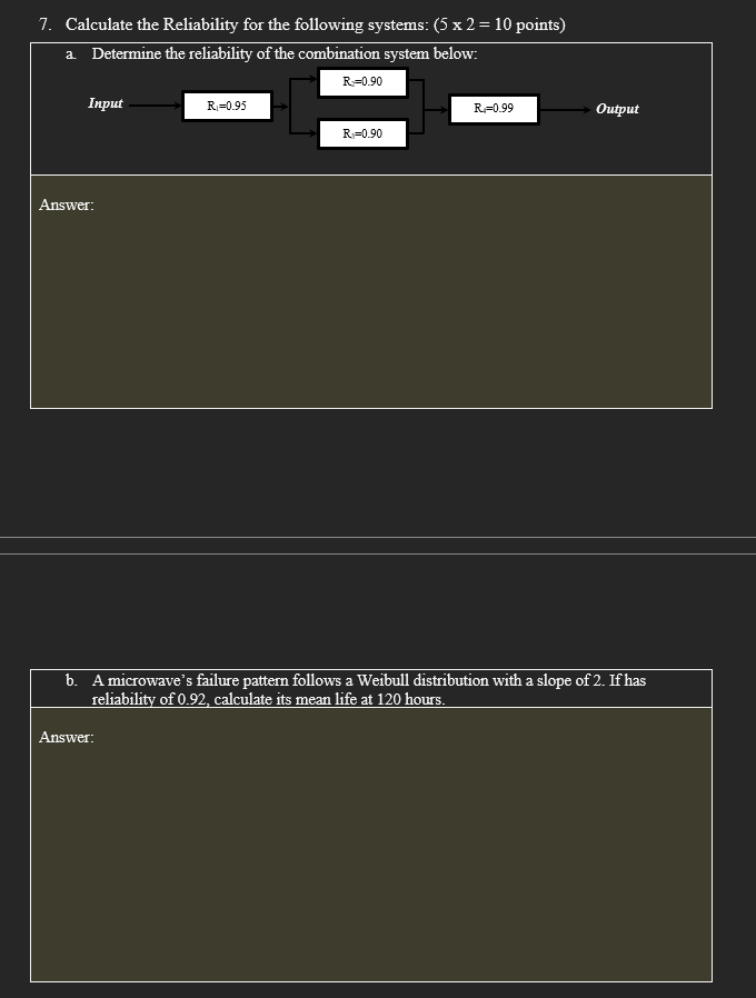7. Calculate the Reliability for the following