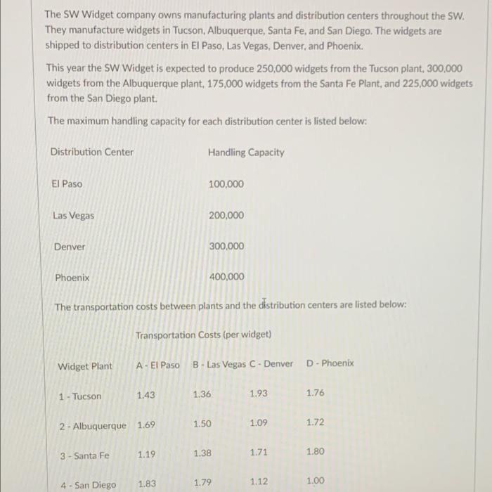 The SW Widget company owns manufacturing plants