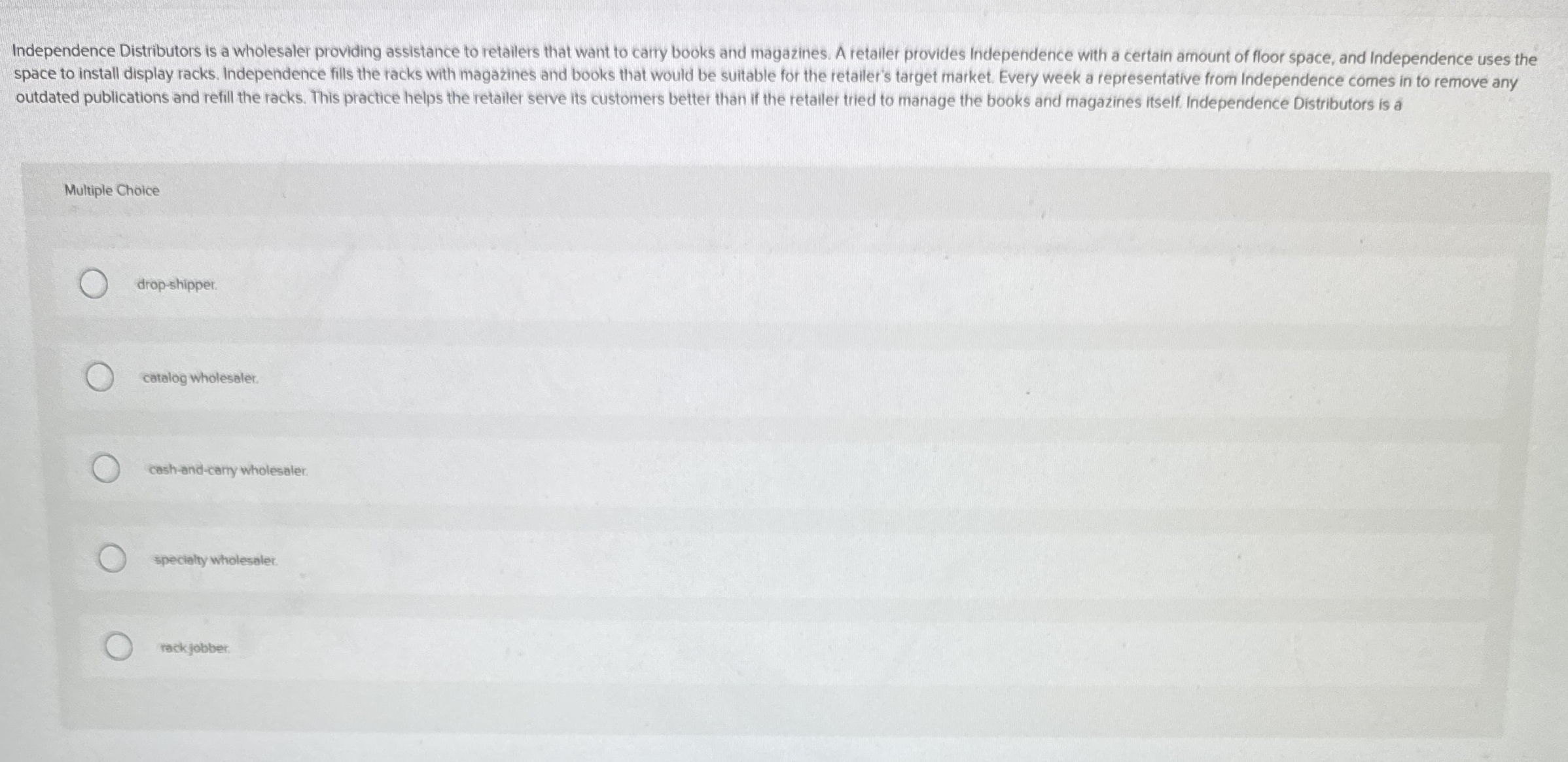 Independence Distributors is a wholesaler