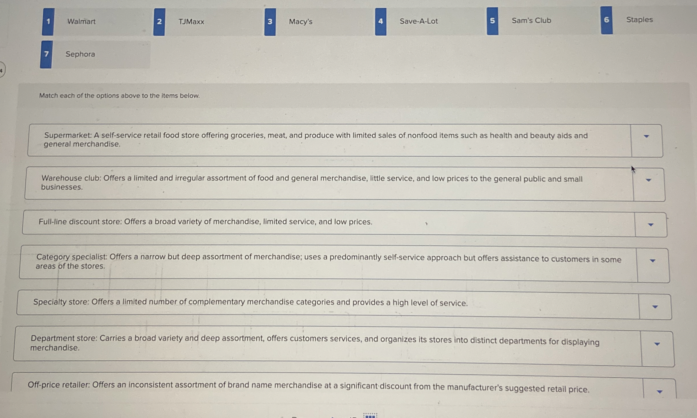 1 Walmart 2 TJMaxx 3 Macy's 4 Save - A - Lot 5