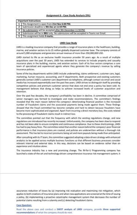 Assignment 6 - Case Study Analysis 19% Important