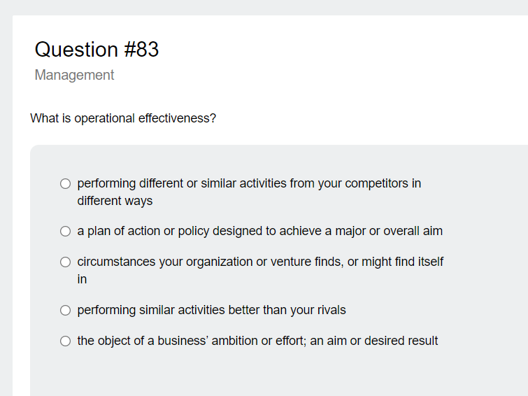Question #83 Management What is operational