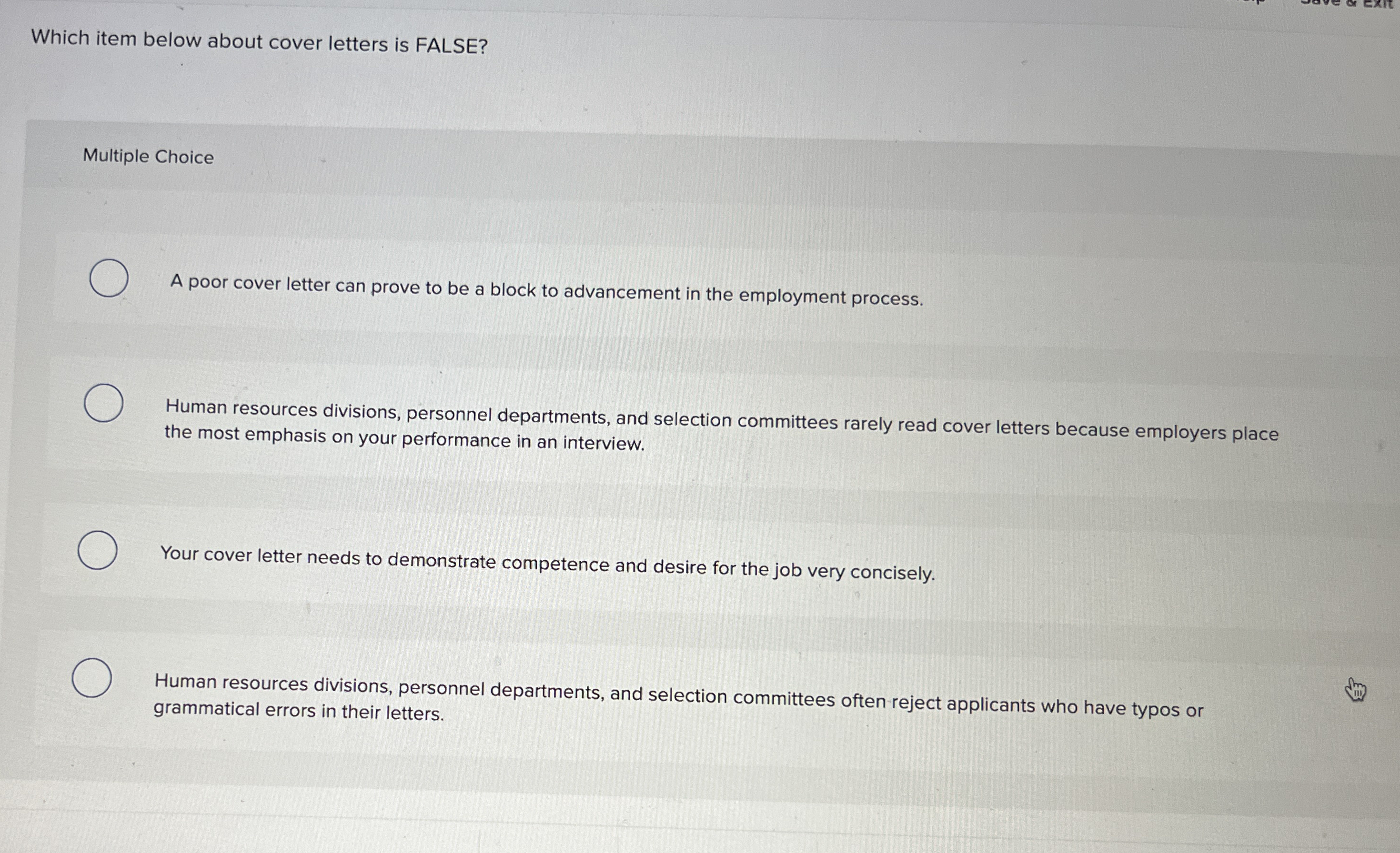 Which item below about cover letters is FALSE?