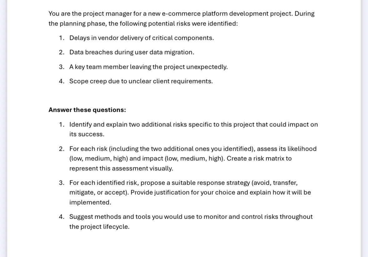 You are the project manager for a new e -