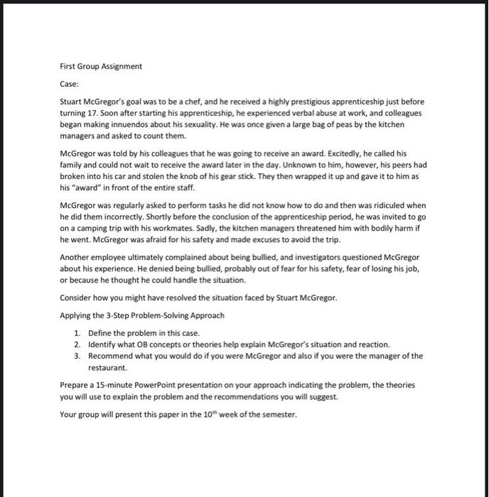 First Group Assignment Case: Stuart McGregor's