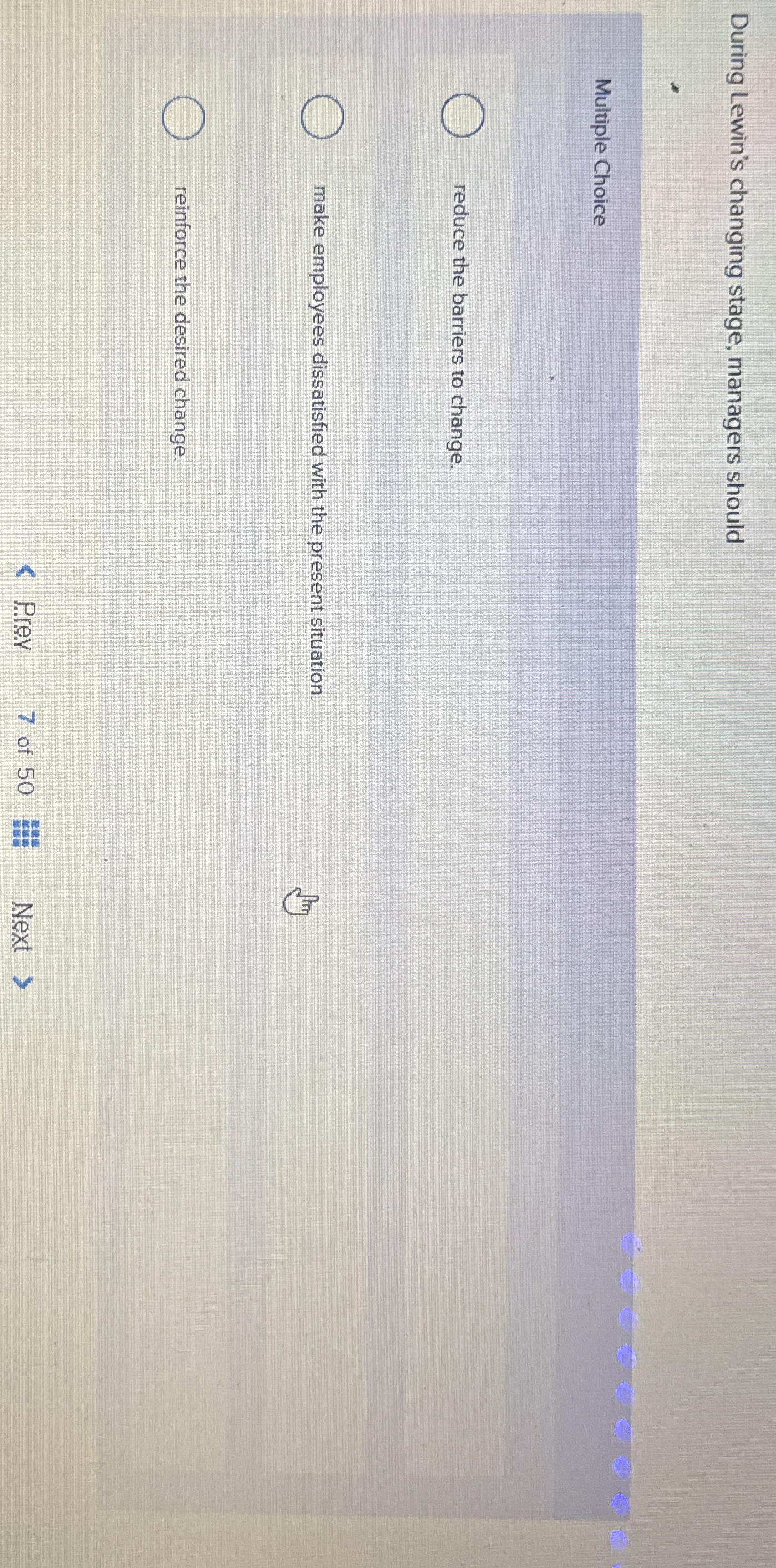 During Lewin's changing stage, managers should
