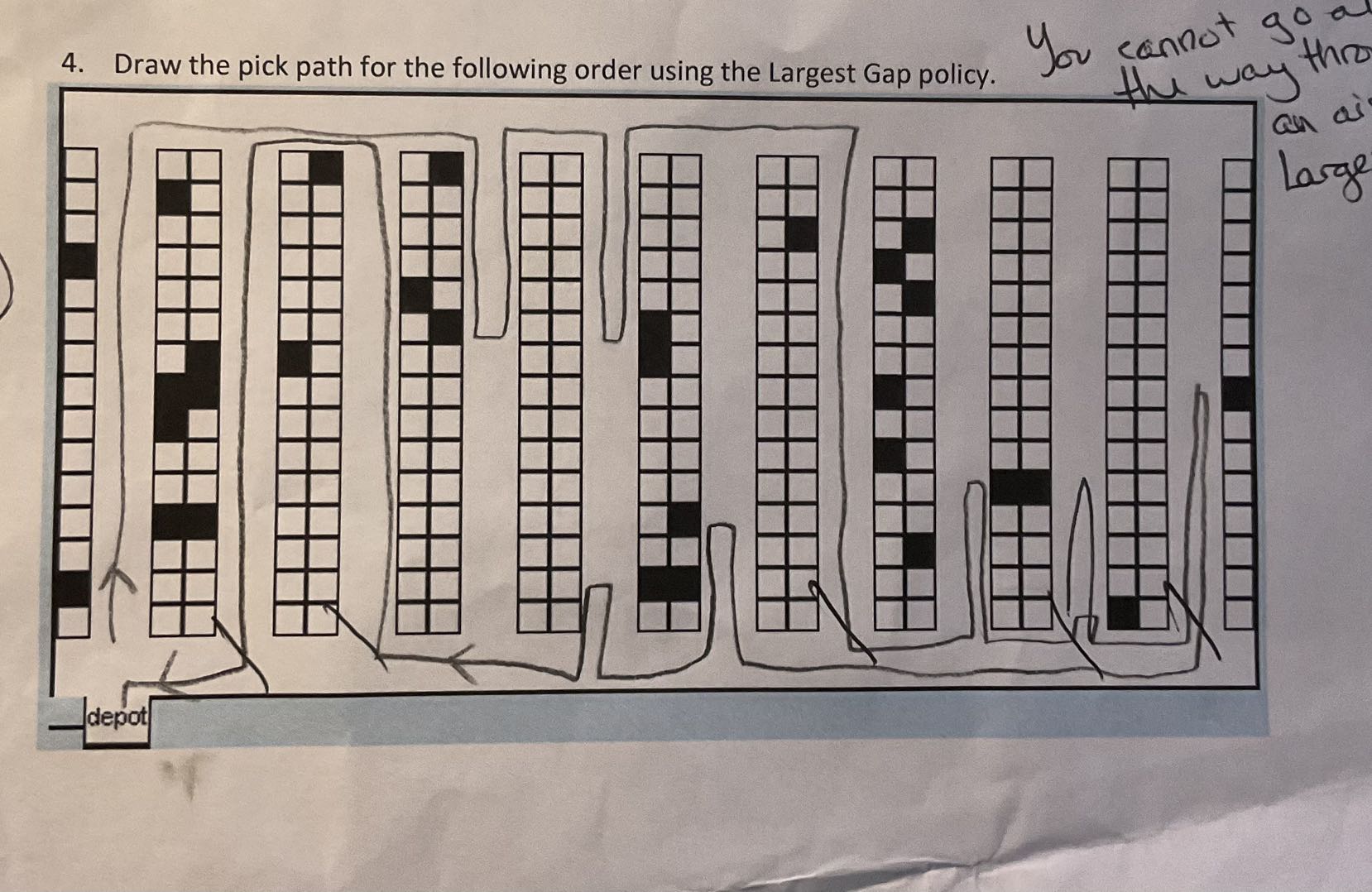 4 . Draw the pick path for the following order