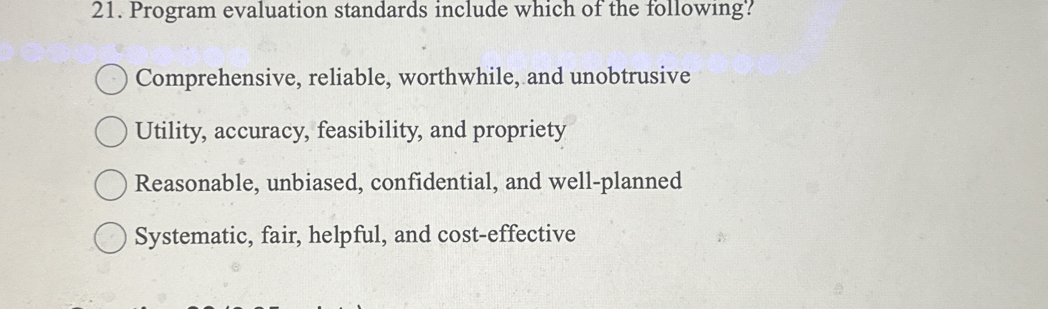 Program evaluation standards include which of the