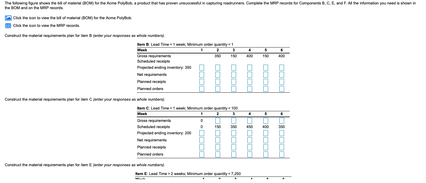 The following figure shows the bill of material