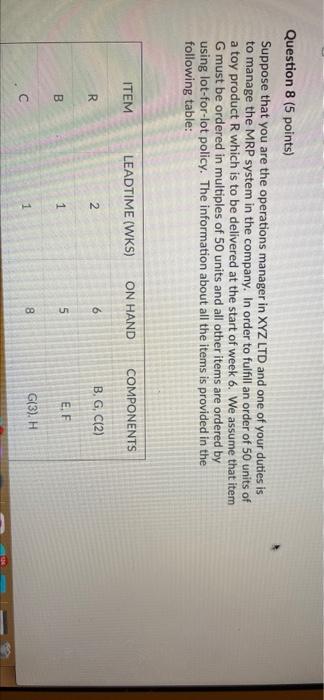 Question 8 (5 points) Suppose that you are the