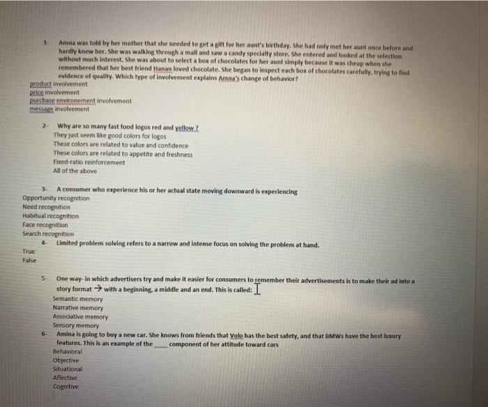 please urgent help CONSUMER BEHAVIOR 1 Amna was