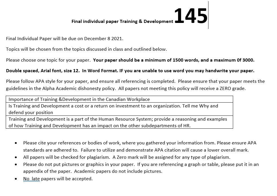 145 Final individual paper Training & Development