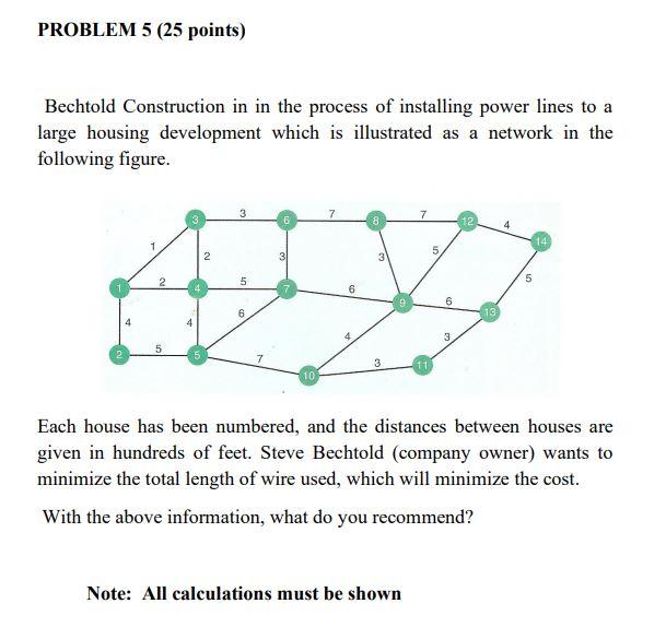 PROBLEM 5 (25 points) Bechtold Construction in in