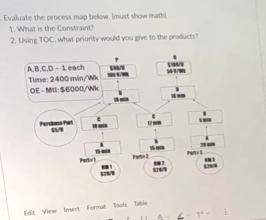 Evaluate the process map below. (must show math)