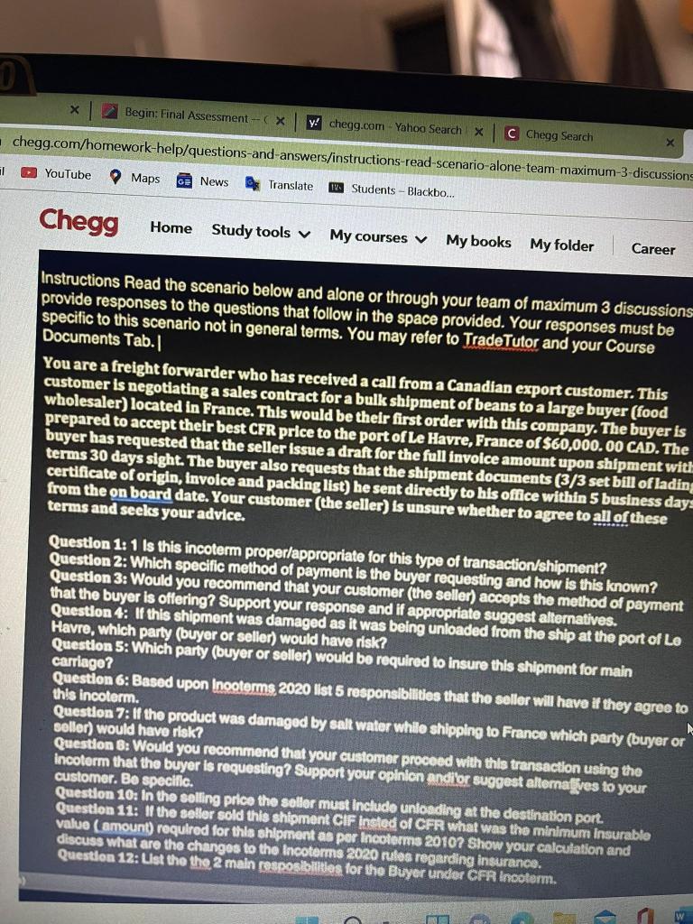 0 Begin: Final Assessment X Y! chegg.com - Yahoo