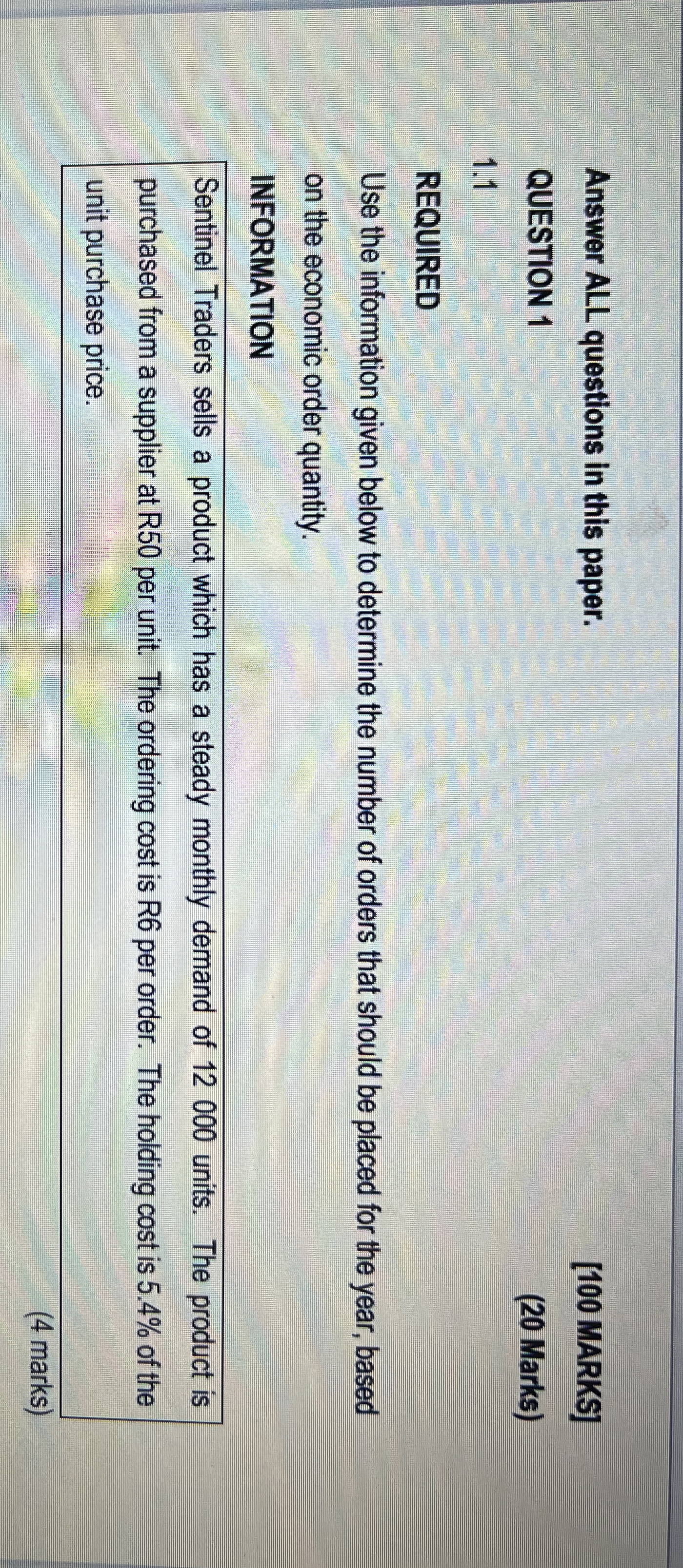 Answer ALL questions in this paper. QUESTION 1 [