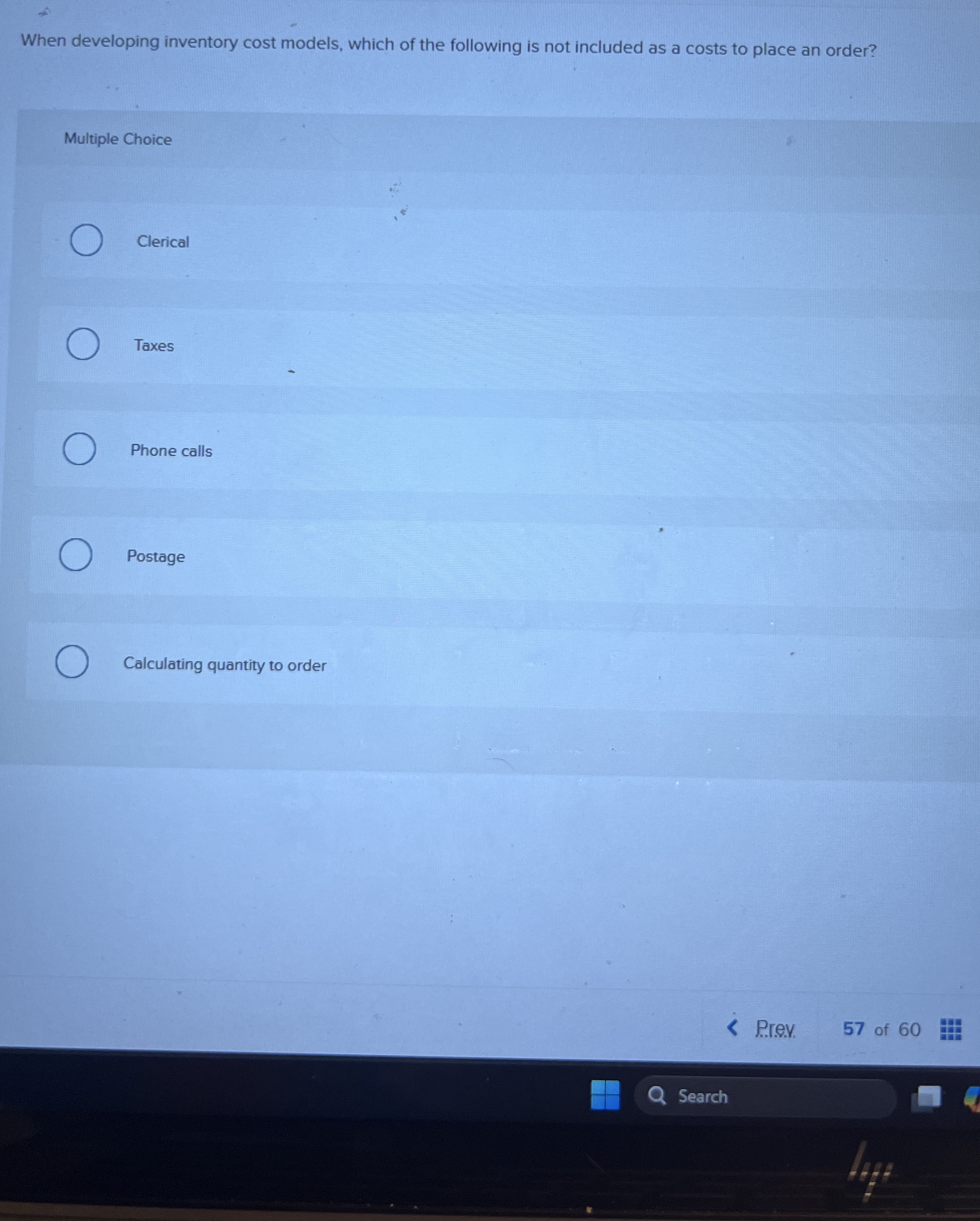 When developing inventory cost models, which of