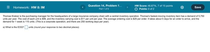 Homework: HW 8: IM Question 14. Problem 1.. Part
