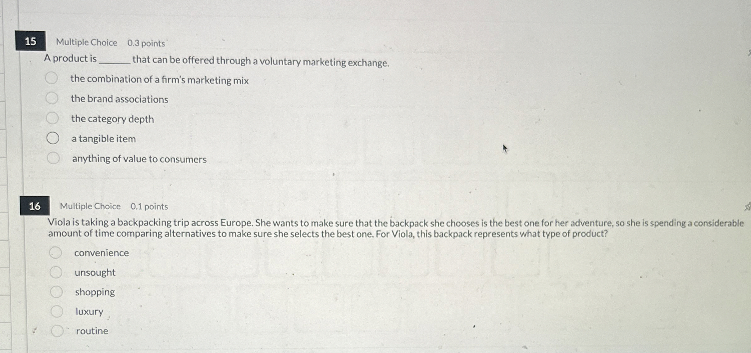 1 5 Multiple Choice 0 . 3 points A product is q ,
