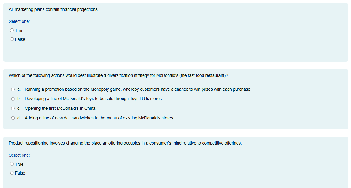 All marketing plans contain financial projections