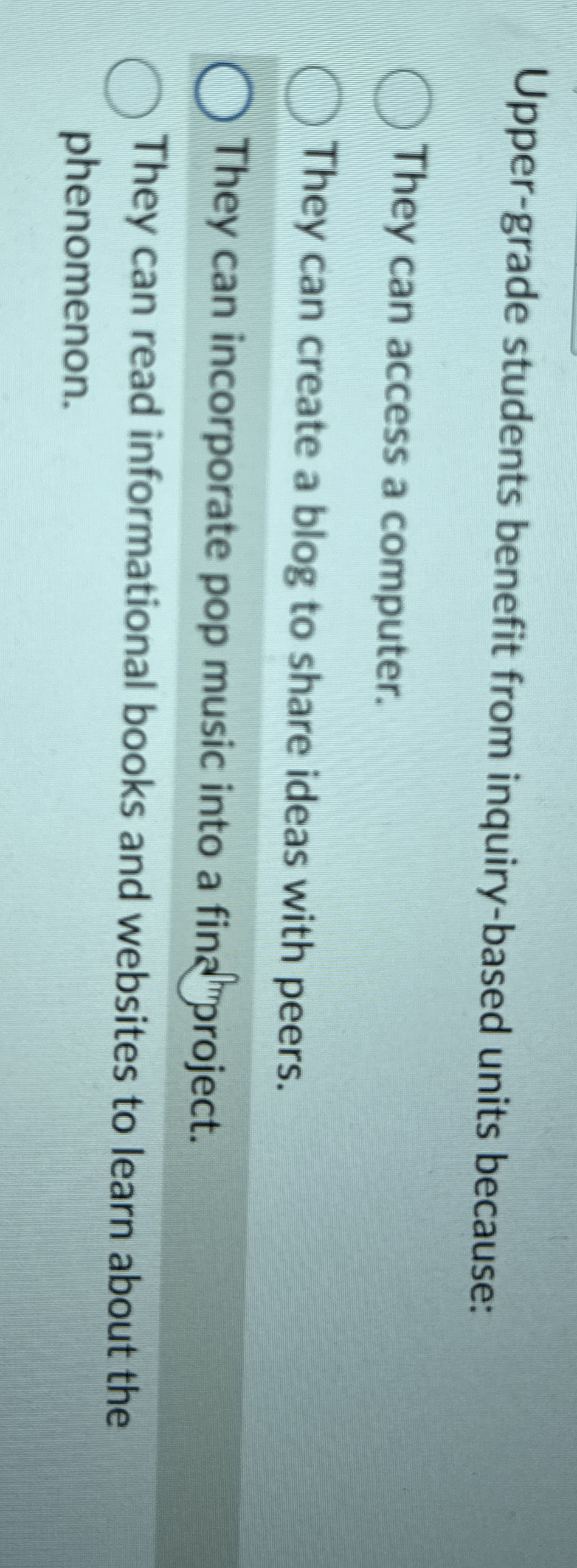 Upper - grade students benefit from inquiry -