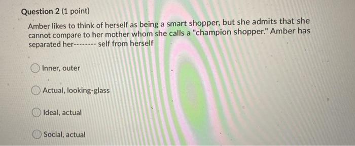 Question 2 (1 point) Amber likes to think of
