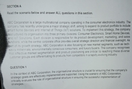 SECTION A Read the scenario below and answer ALL
