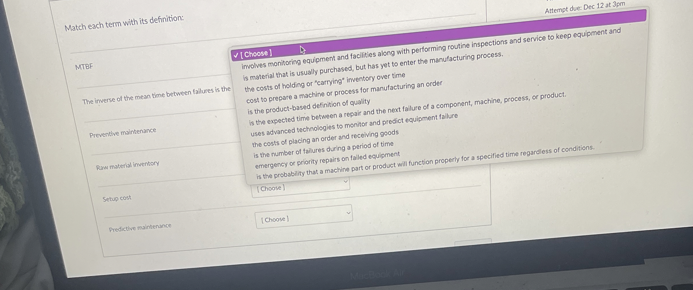 Match each term with its definition: Attempt due: