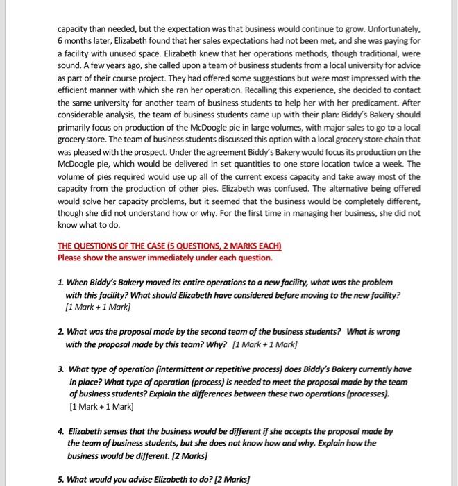 Case study: Biddy's Bakery (BB) 15 Questions are