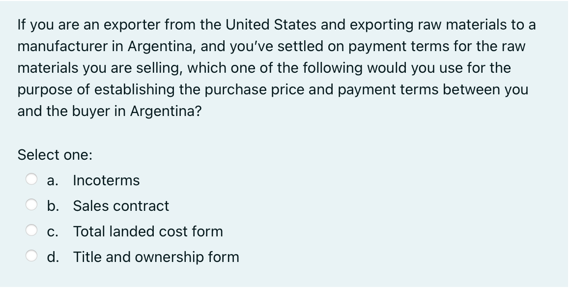 Cabotage allows for which example. Select one: a.