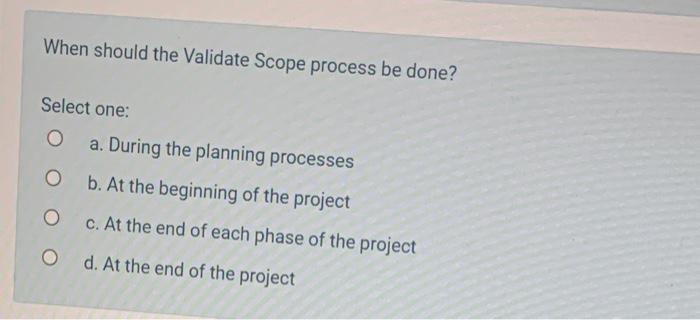 When should the Validate Scope process be done?