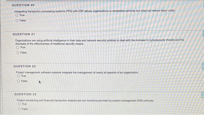 QUESTION 20 Integrating transaction processing