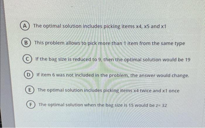 Question 1 10 Points An Integer knapsack problem