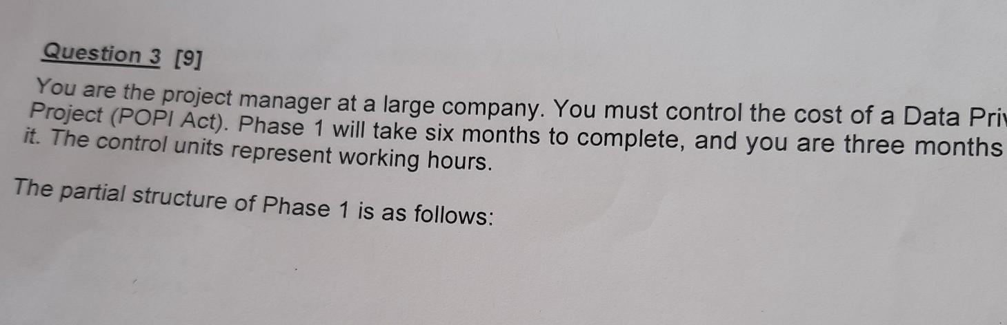Question 3 [9] You are the project manager at a